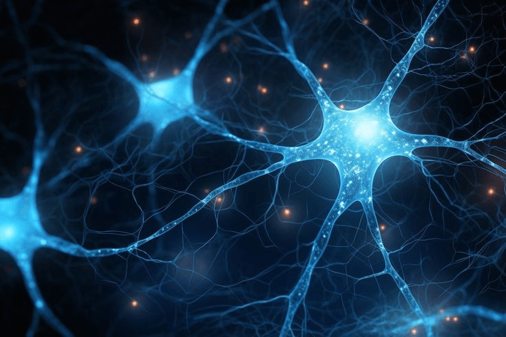 Abstract render of interconnected neurons, illustrating nerve stimulation
