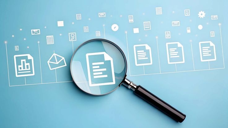 Magnifying glass over documents magnifying transparency metric